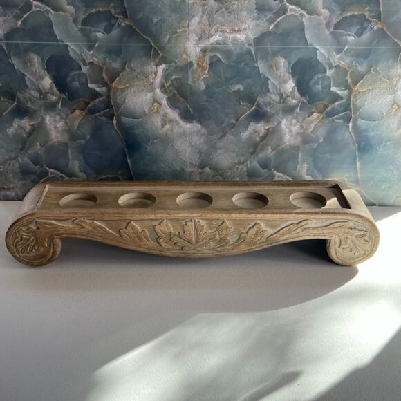 Hand-Carved Distressed Wood Candle Holder Tea Light Fits 5 Candles - Picture 2 of 15